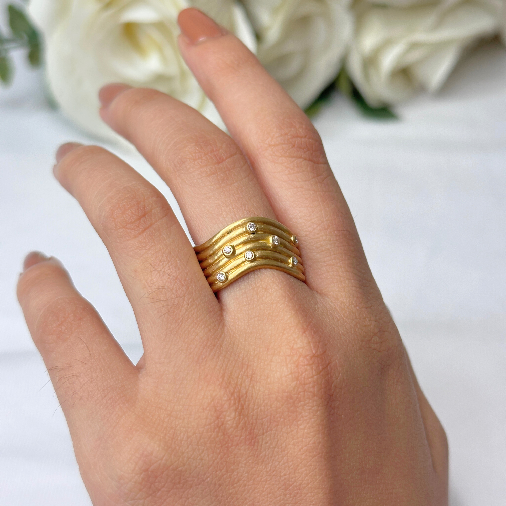 Linked Stacking Ring with Diamonds
