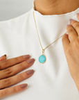 Turquoise Round 18K Gold Pendant with Diamond