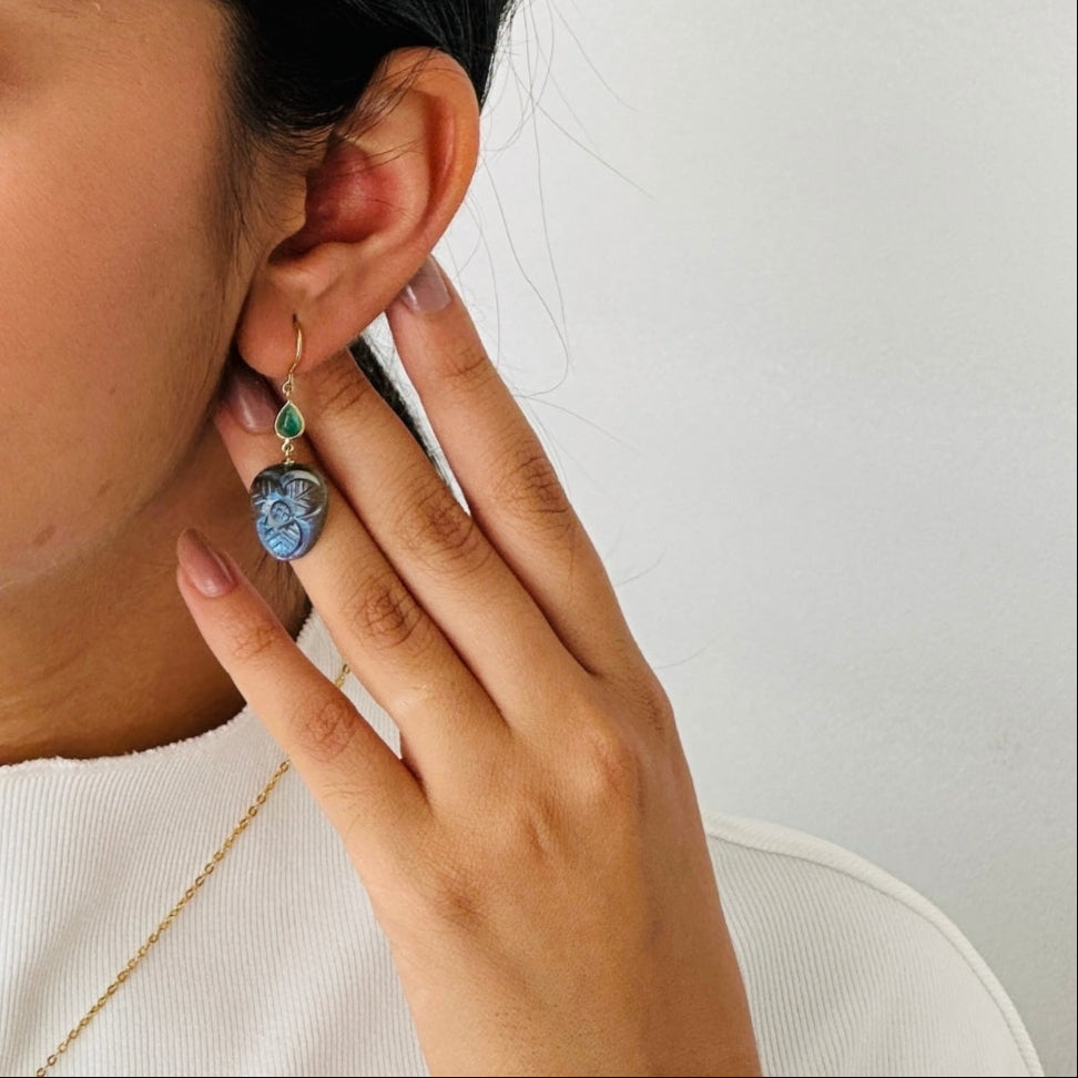 Labradorite & Emerald 18K Gold Earrings