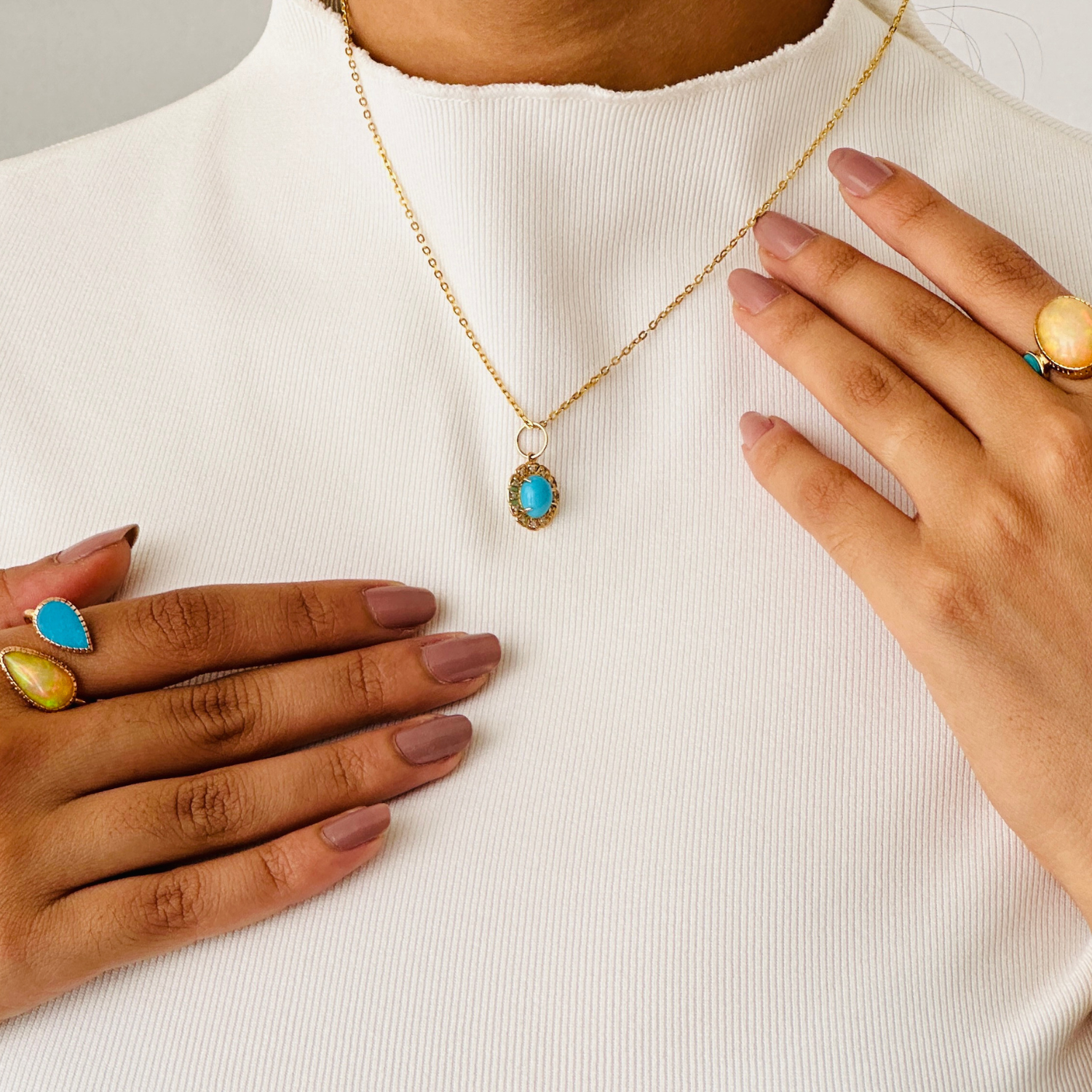 Turquoise Floral 14K Gold Pendant with Diamonds