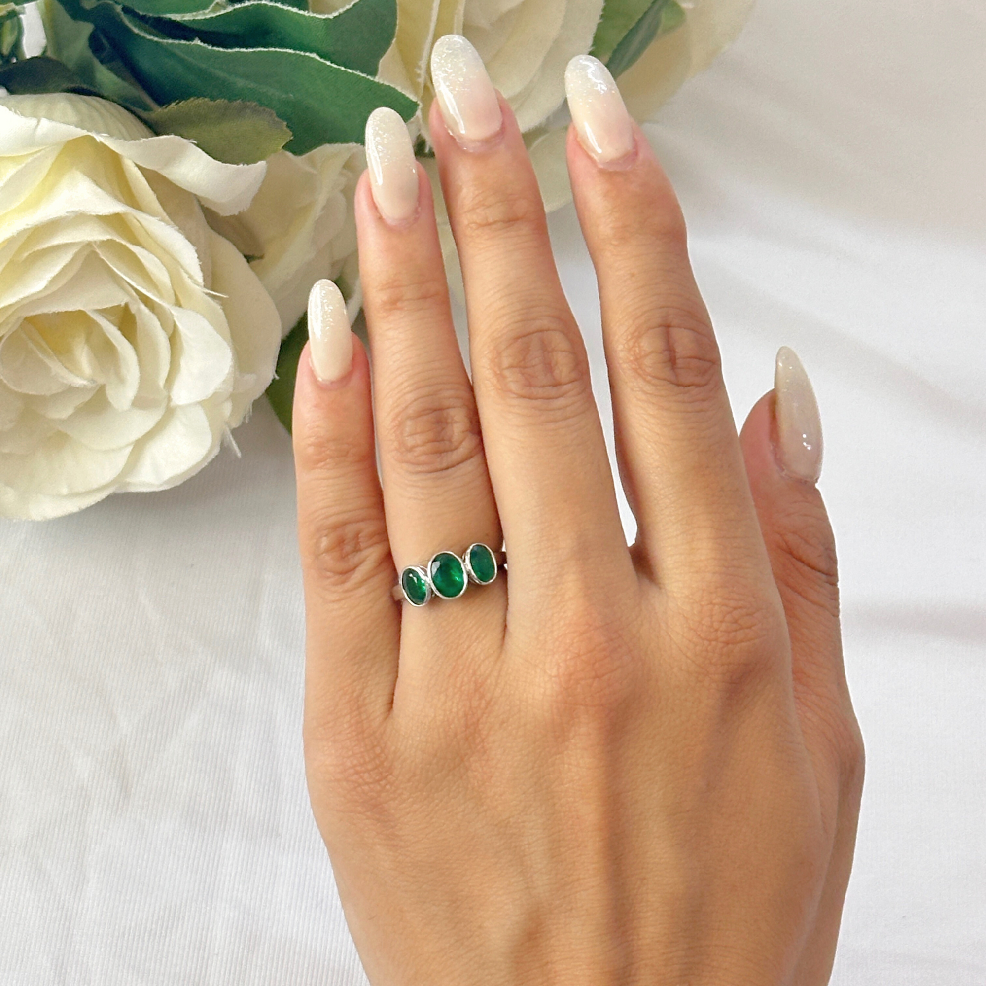 Three Emeralds White Gold Ring