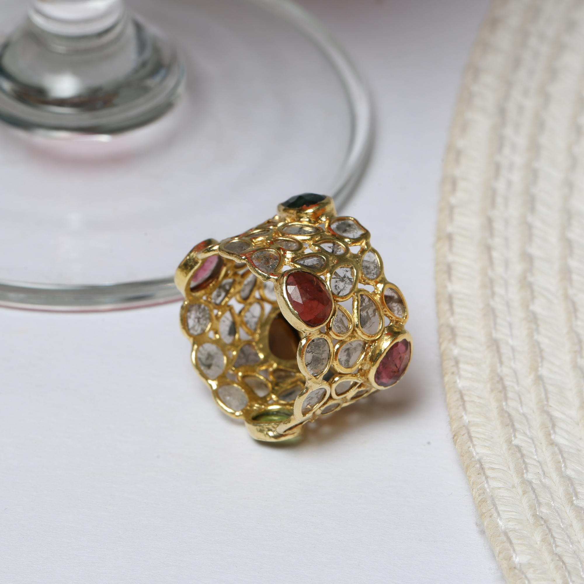 Zephyr Tourmaline and Diamond Gold Plated Silver Ring