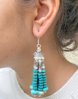 Turquoise & Pearl Beads Hanging Artisan Silver 925 Earrings