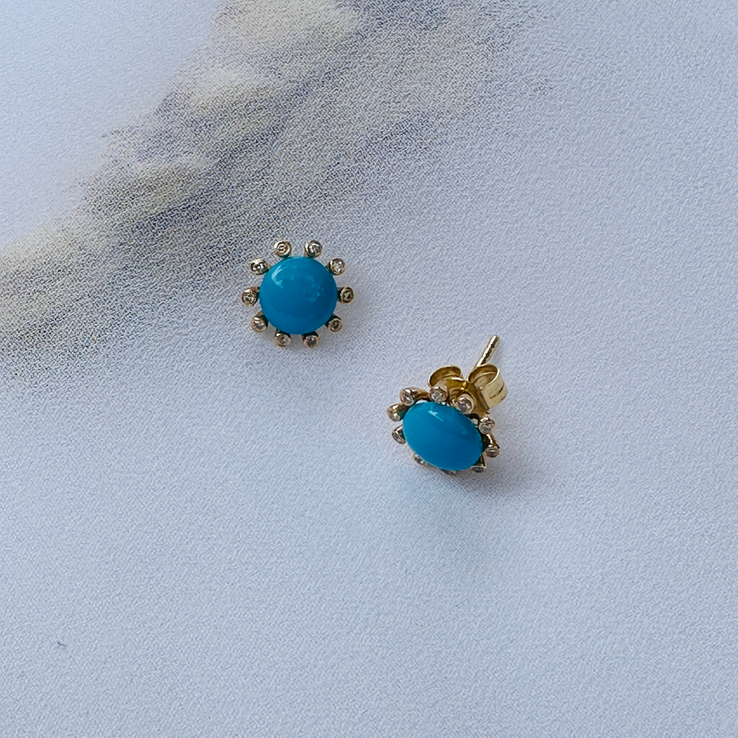 Turquoise & Diamond 14K Gold Earrings