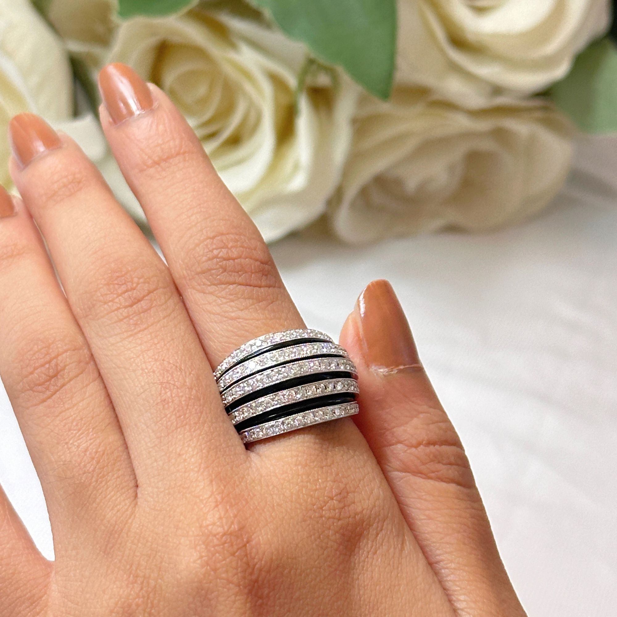 Earth Dome Ring with Black Onyx & Diamonds
