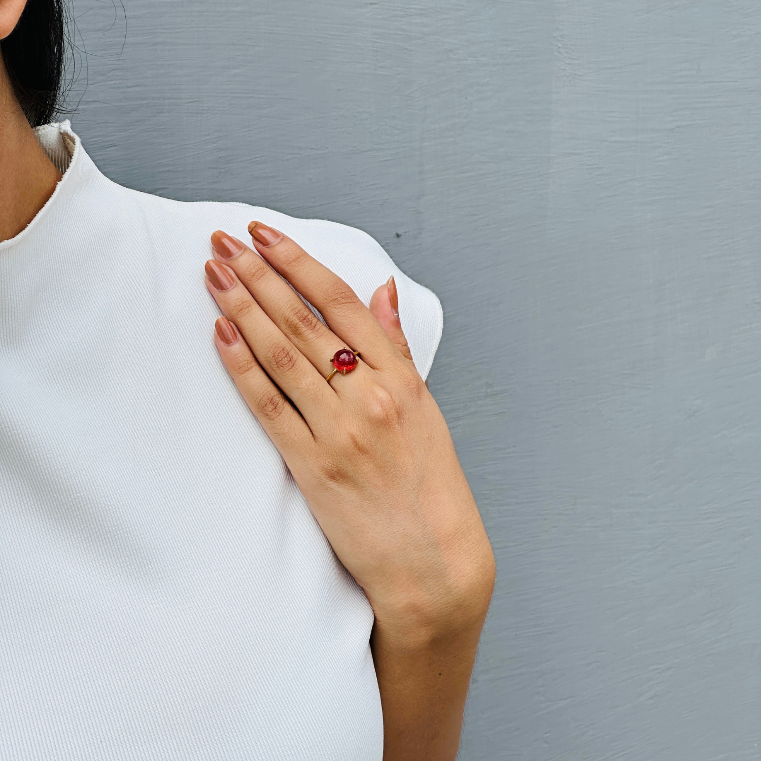 Pink Tourmaline Round 18K Gold Ring