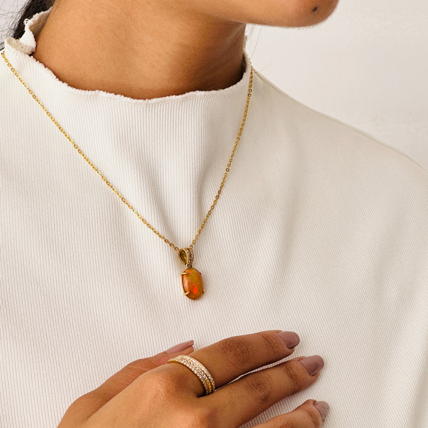 Opal & Diamond 18K Gold Pendant