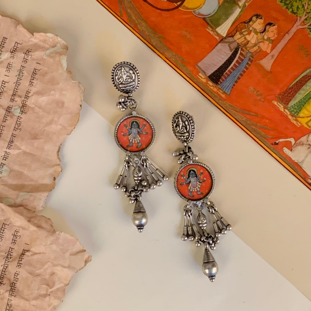 Rajkanya Handpainted Miniature Art Silver 925 Earrings