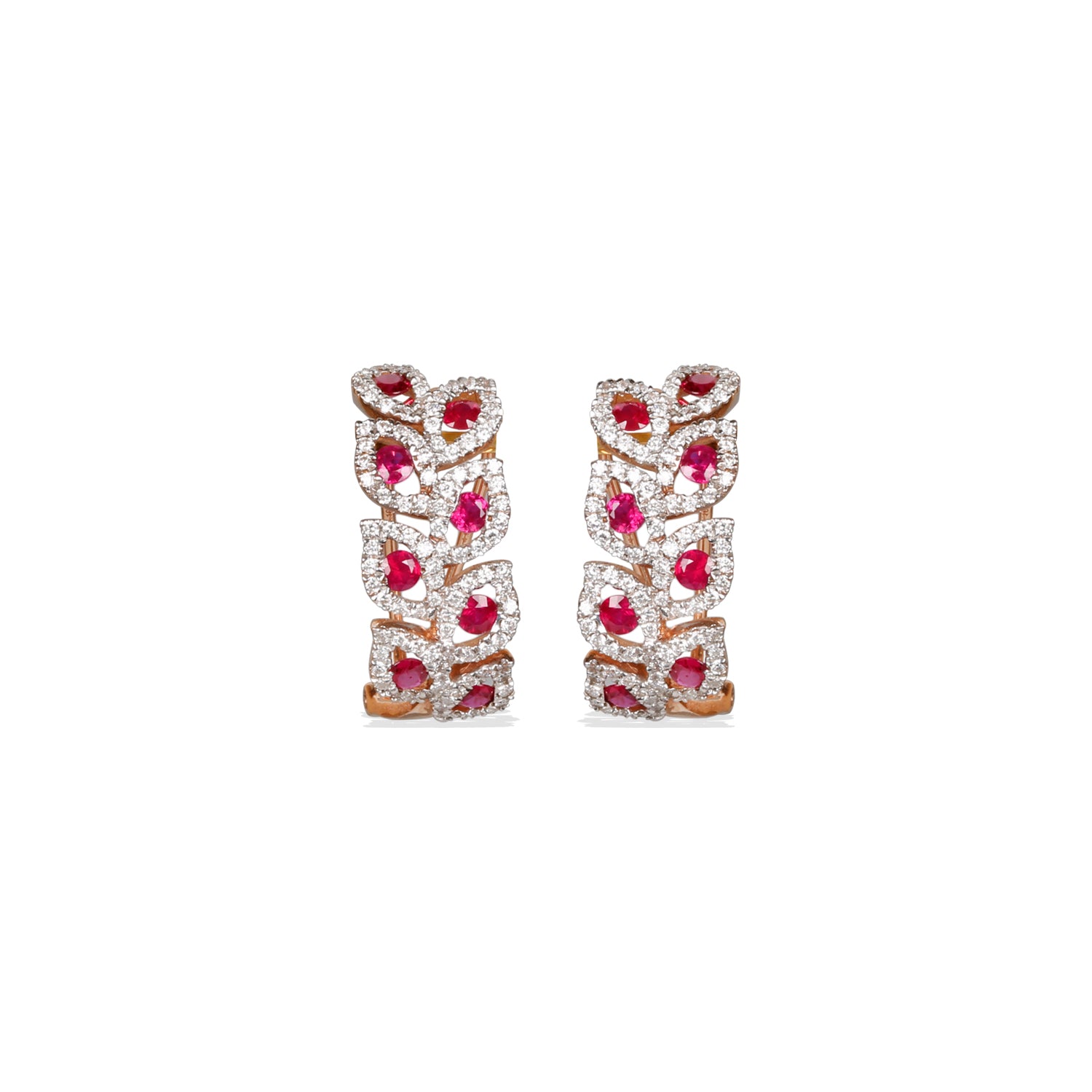 Curved Drop Ruby Diamond Earrings