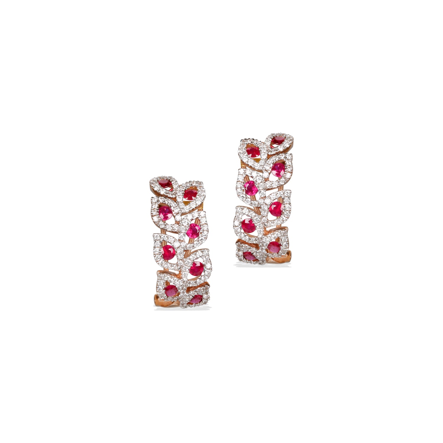 Curved Drop Ruby Diamond Earrings
