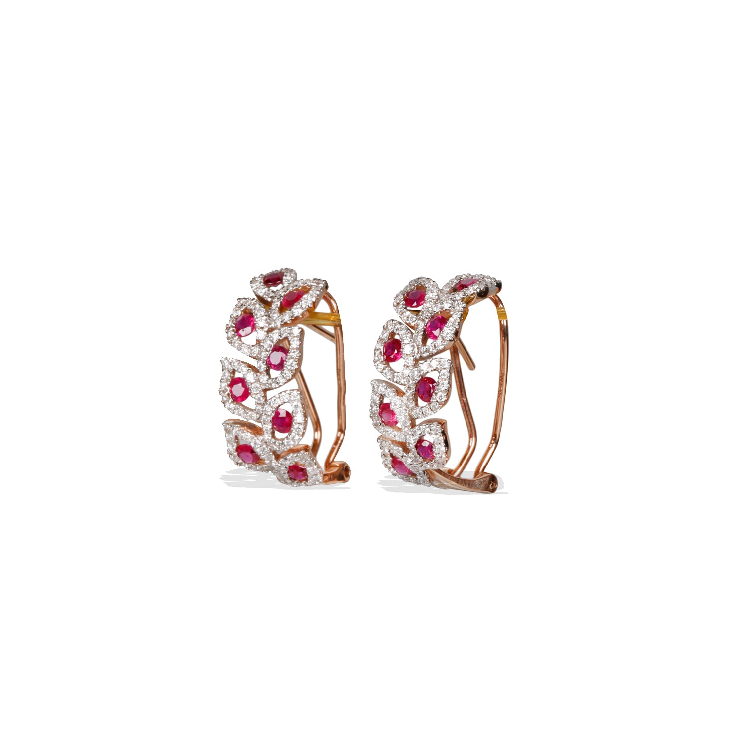 Curved Drop Ruby Diamond Earrings