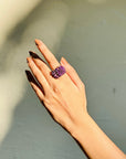 Garnet & Amethyst 18K Gold Plated Silver 925 Beads Ring