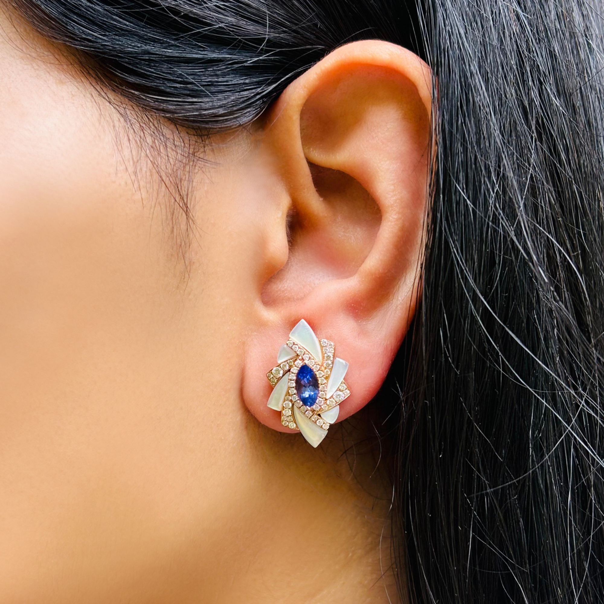 Yua Tanzanite and Mother of Pearl Earrings