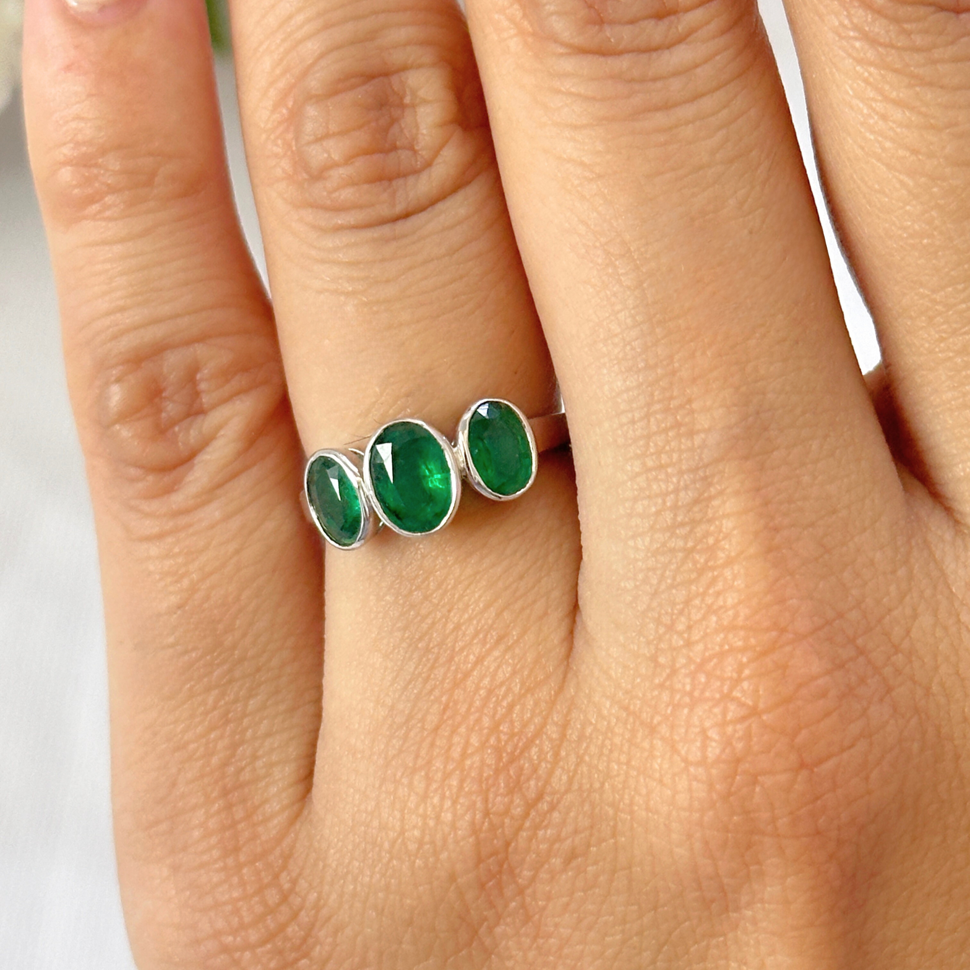 Three Emeralds White Gold Ring