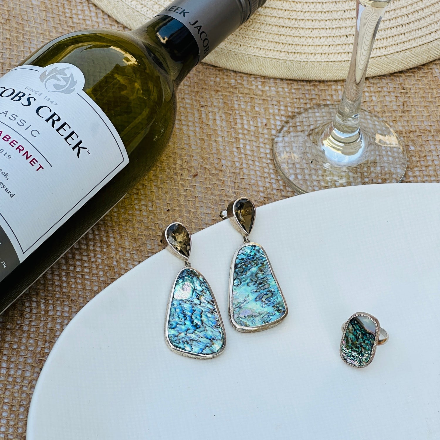 Mermaid Abalone and Smokey Quartz Silver 925 Earrings