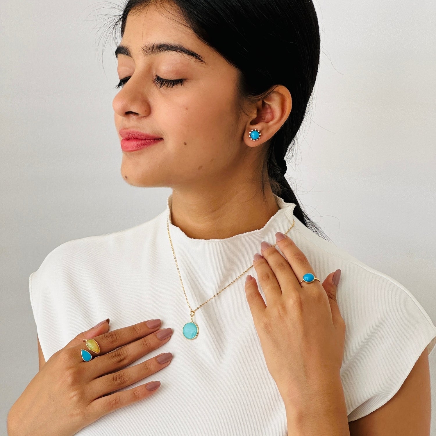 Turquoise & Diamond 14K Gold Earrings