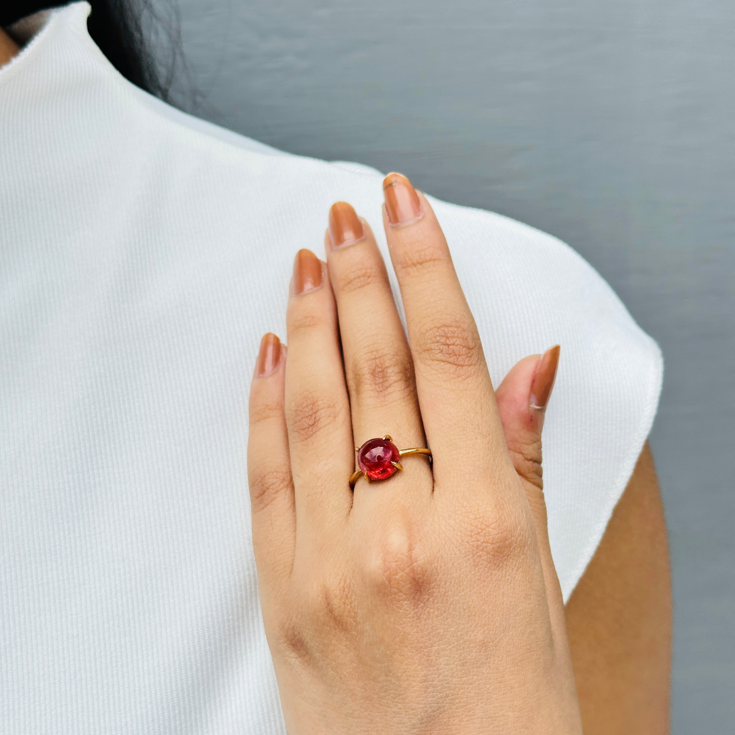 Pink Tourmaline Round 18K Gold Ring