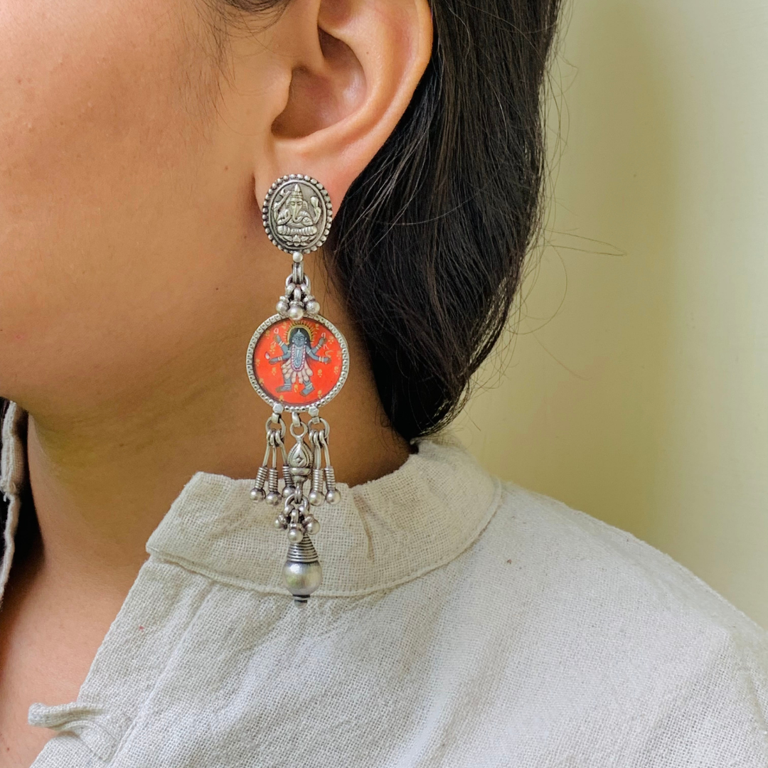 Rajkanya Handpainted Miniature Art Silver 925 Earrings