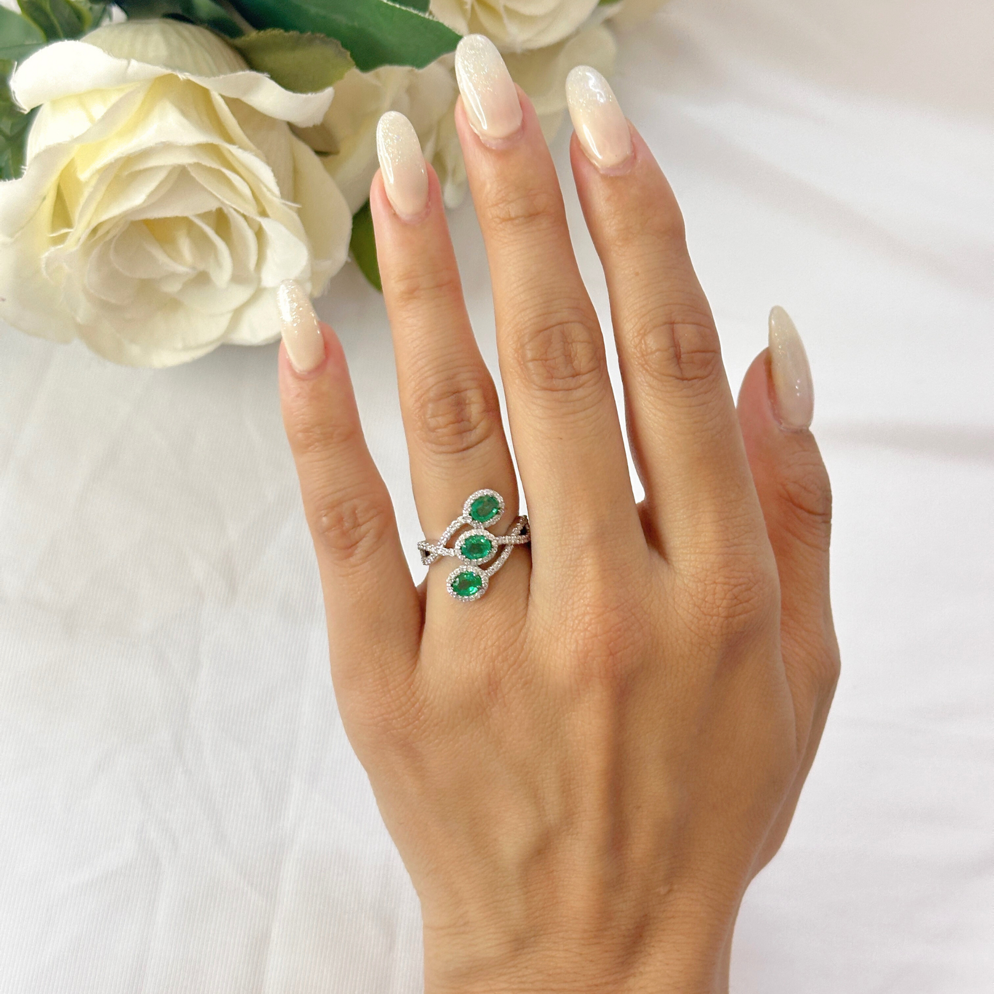 Emerald & Diamonds Crossover Ring