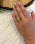 Tourmaline Three Stone 18k Gold Plated Silver 925 Ring