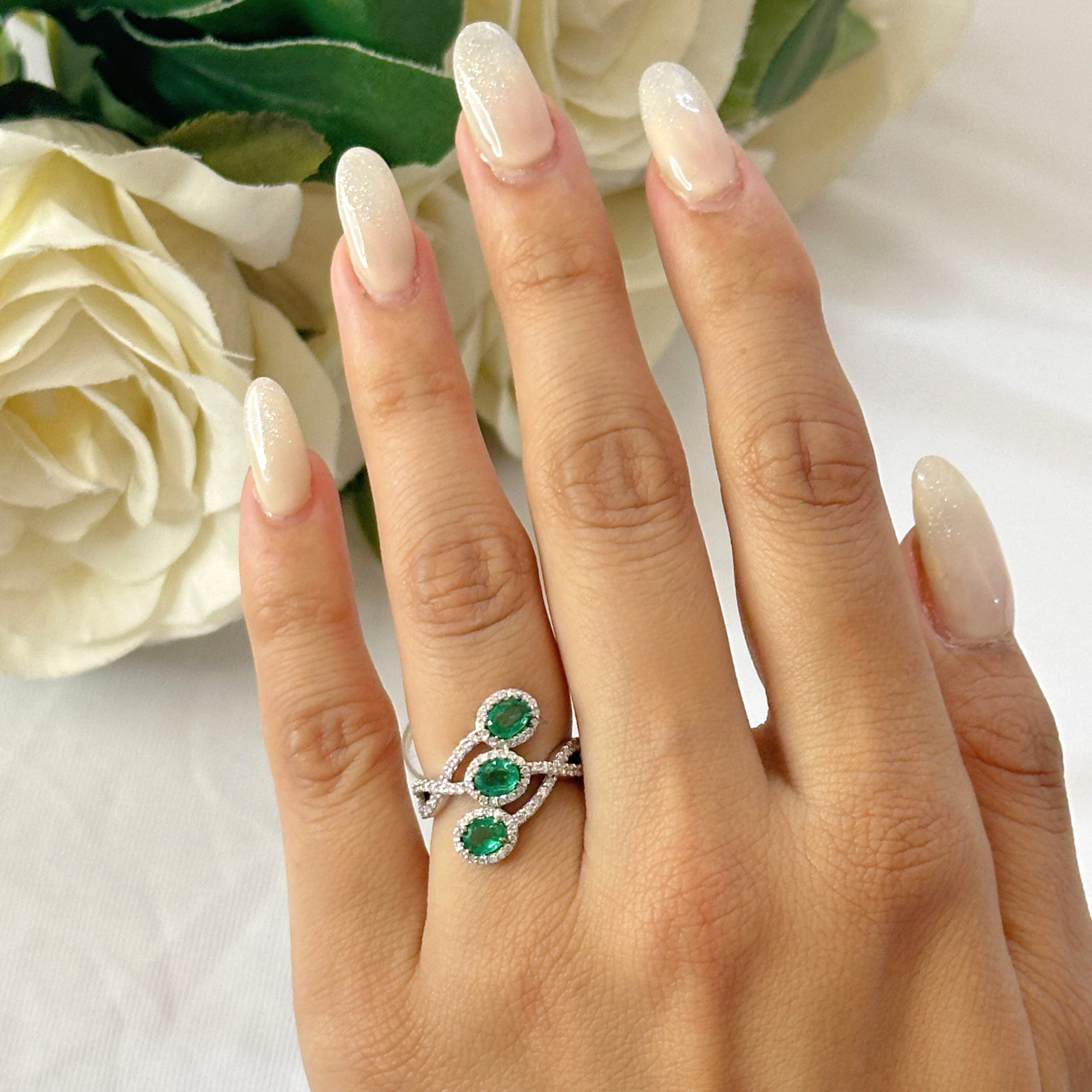 Emerald & Diamonds Crossover Ring