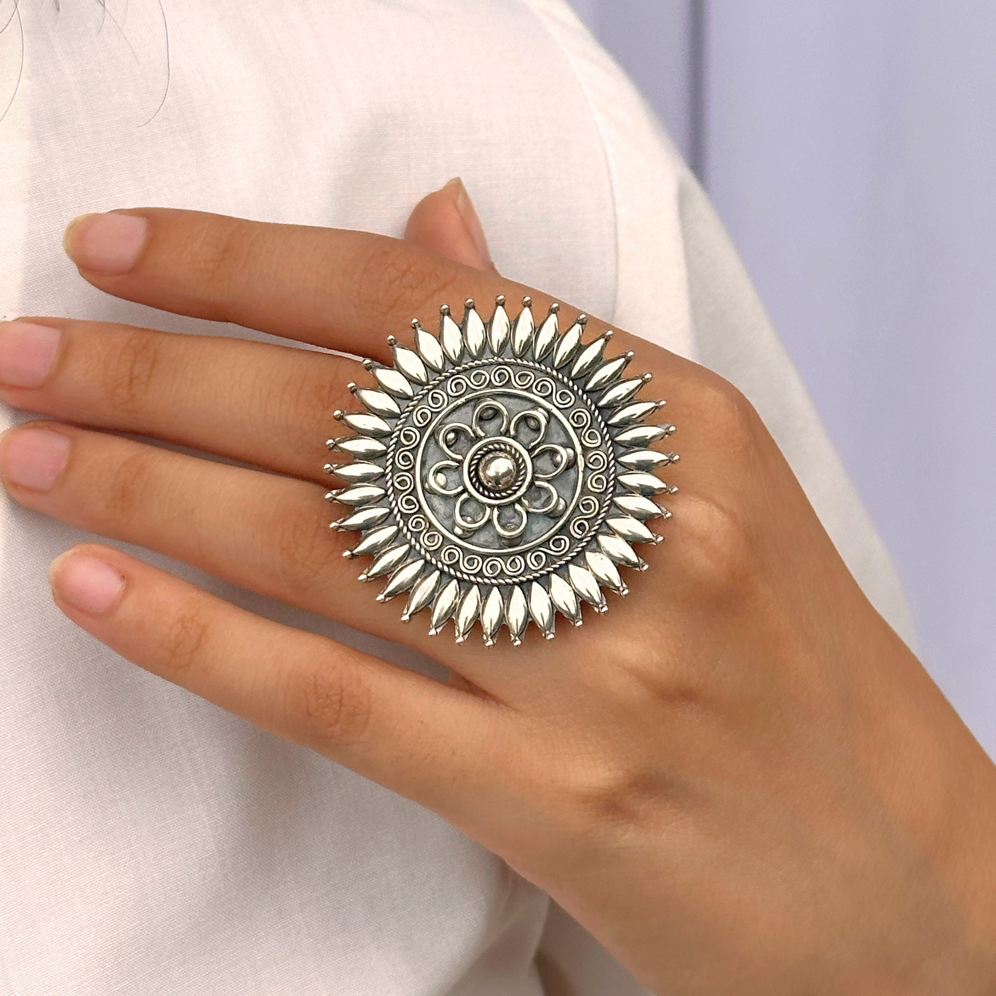 Sunflower Traditional Designer Silver 925 Ring