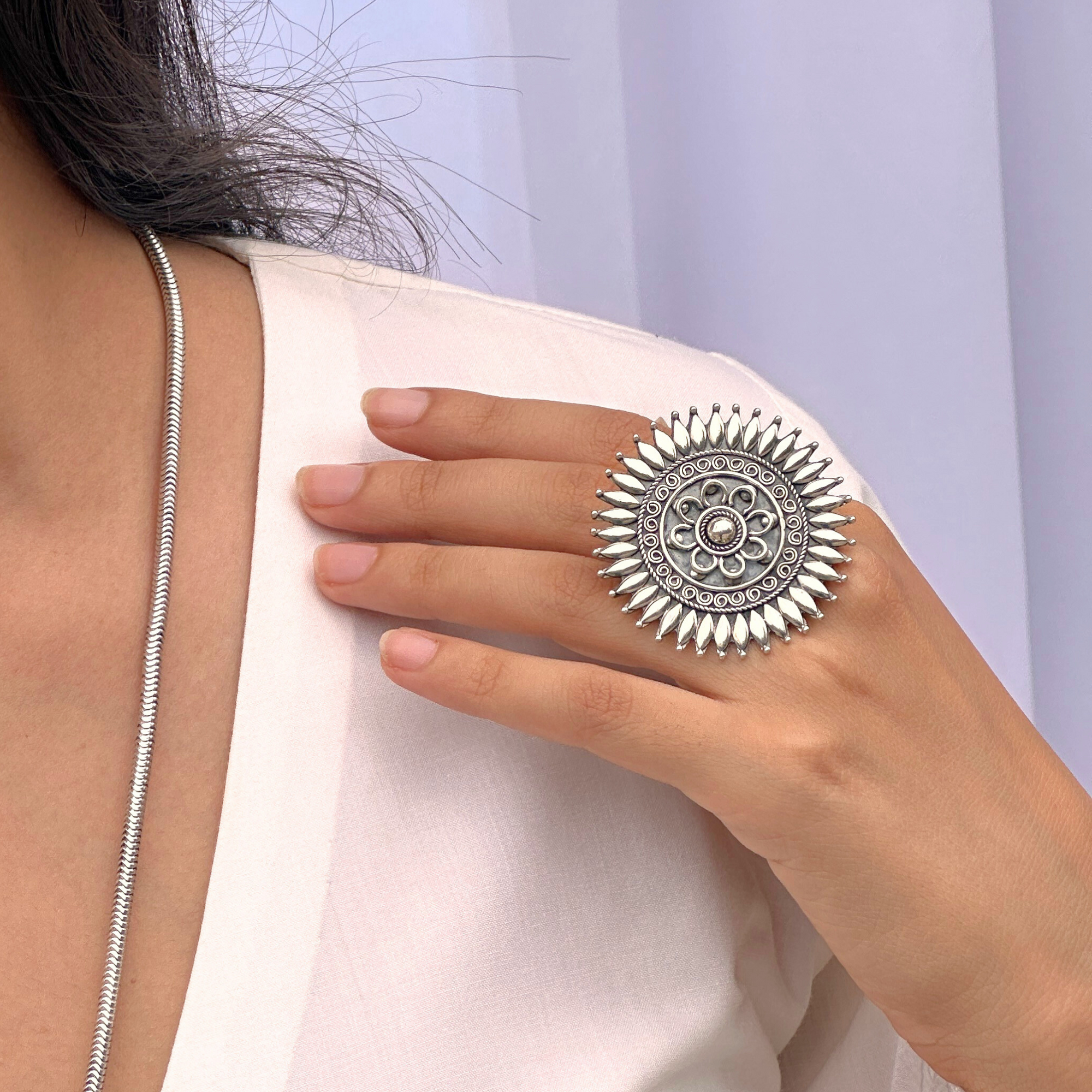 Sunflower Traditional Designer Silver 925 Ring
