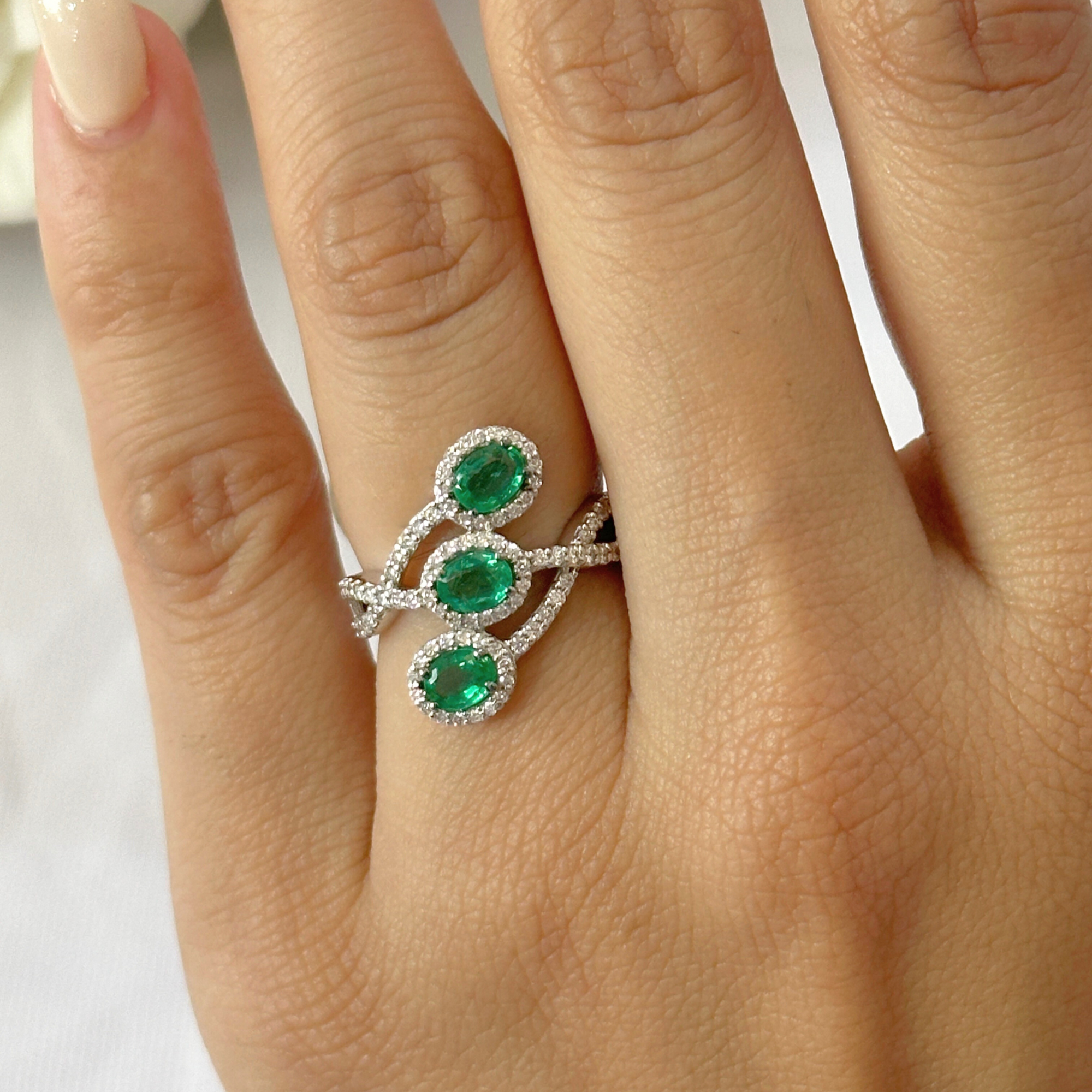 Emerald & Diamonds Crossover Ring