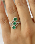 Emerald & Diamonds Crossover Ring