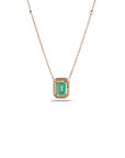 18K Rose Gold Emerald Diamond Halo Pendant with Diamond Station Chain