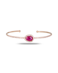 18K Rose Gold Ruby & Diamond Halo Open Cuff Bangle Front View