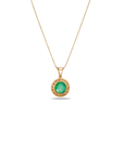 18K Yellow Gold Emerald Cabochon Diamond Halo Pendant Necklace