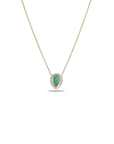 18K Yellow Gold Pear Emerald Pavé Diamond Halo Pendant Necklace