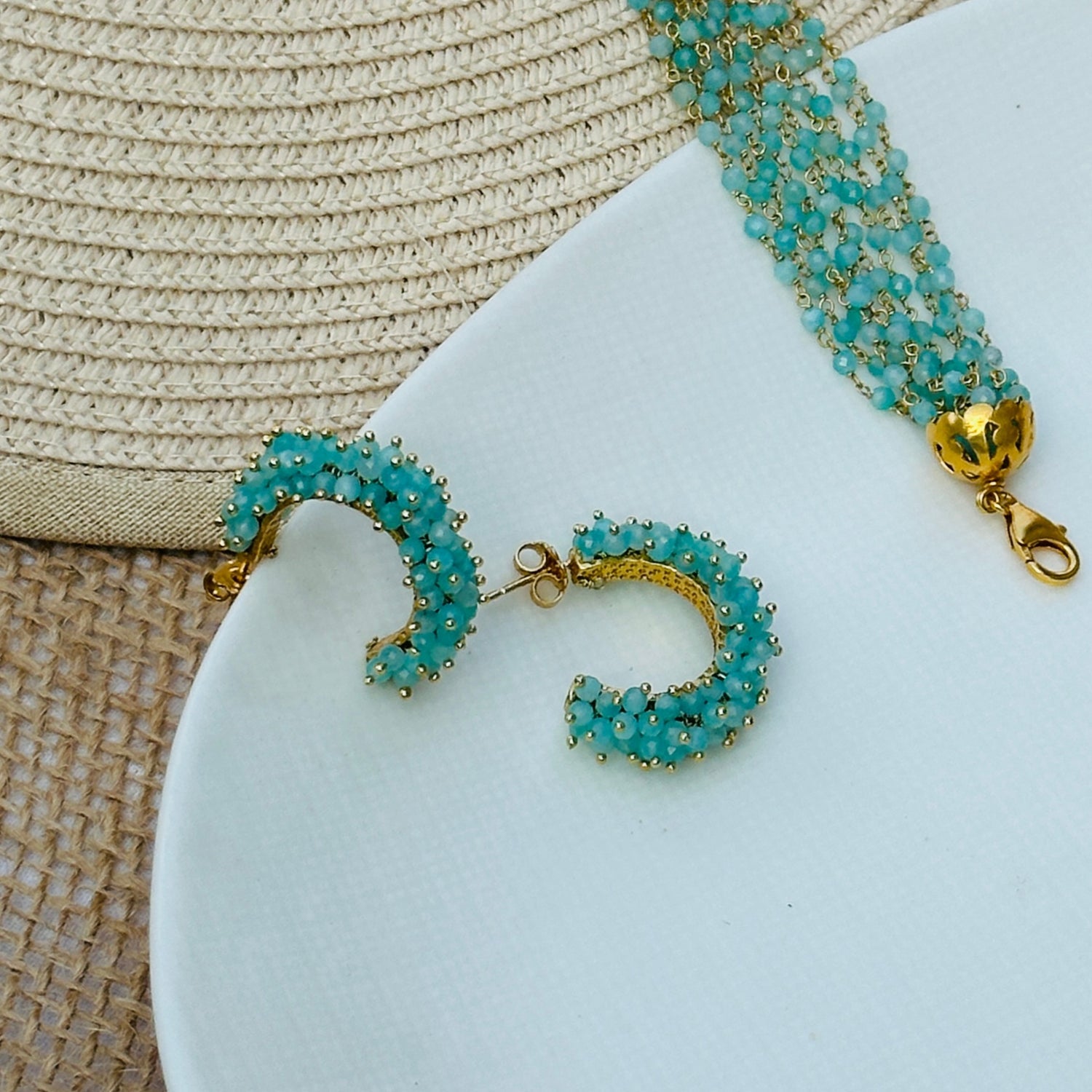 Dahlia Gemstone 18k Gold Plated Silver 925 Hoop Earrings
