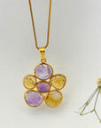 Flower Citrine and Amethyst 18k Gold Plated Silver 925 Pendant