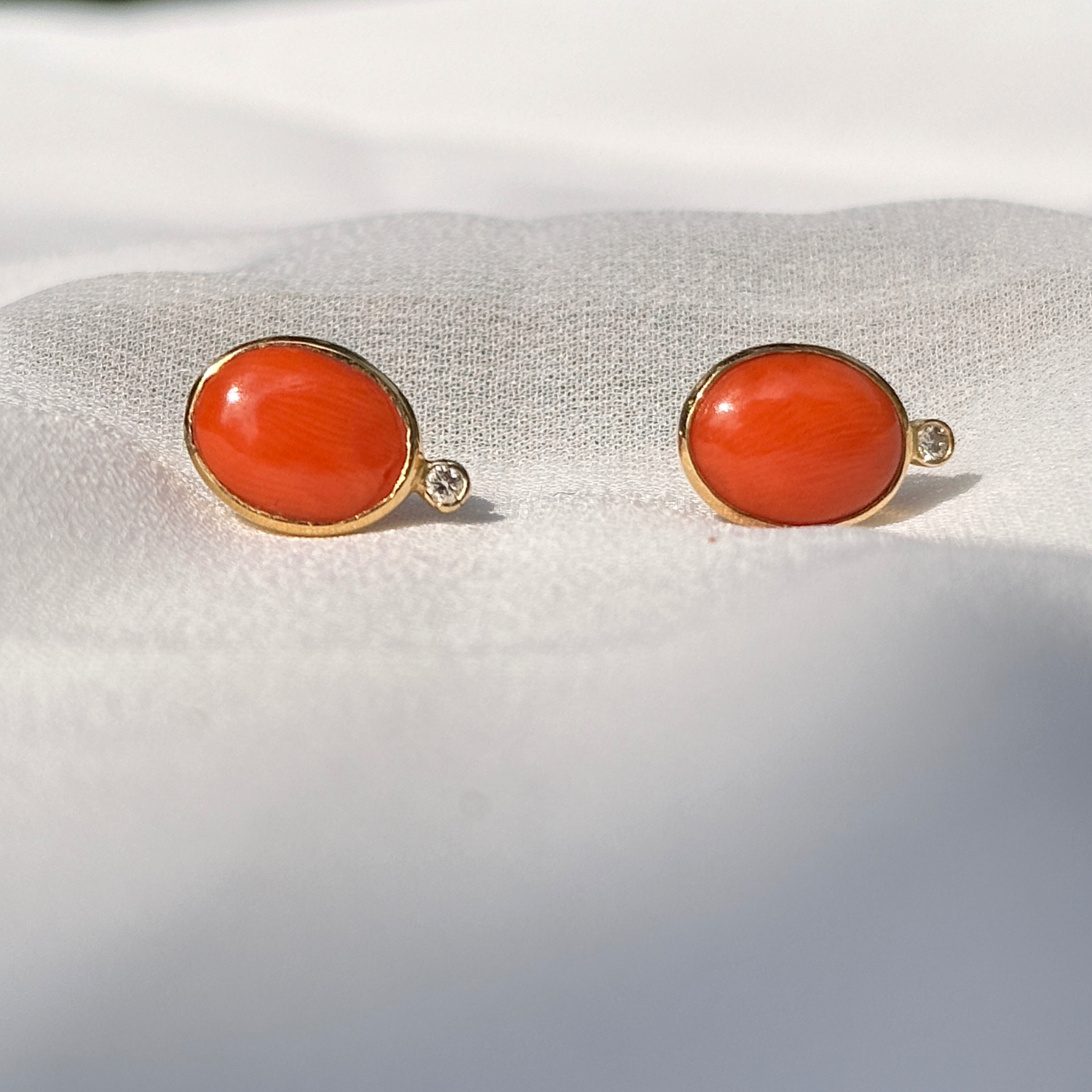 Coral & Diamond 18K Gold Earrings