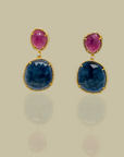 Camy Sapphire and Ruby 18K Gold Plated Silver Earrings