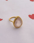 Eclat Rose Quartz Gold Plated Silver 925 Love Ring