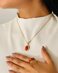 Coral & Pearl 18K Gold Pendant