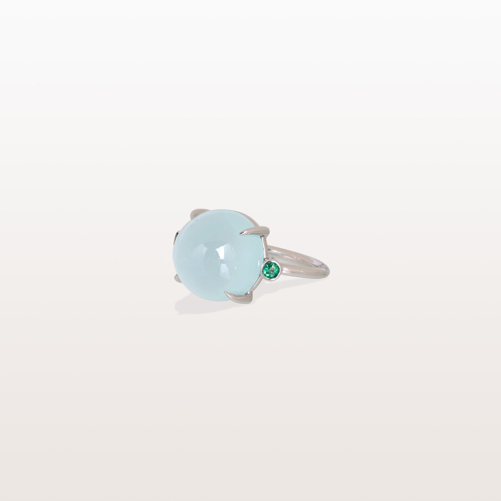 Aquamarine & Emerald 18K White Gold Ring