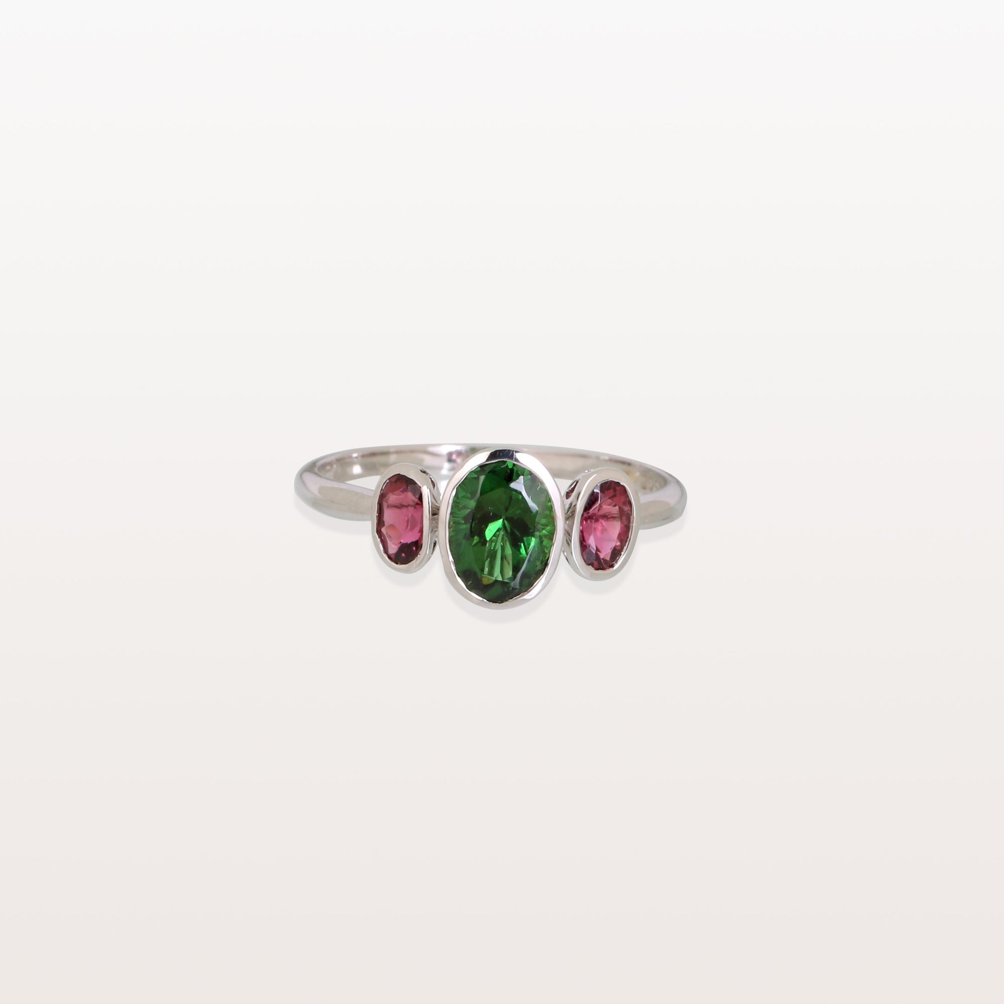 Diopside & Pink Tourmaline 18K White Gold Ring