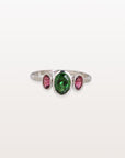 Diopside & Pink Tourmaline 18K White Gold Ring