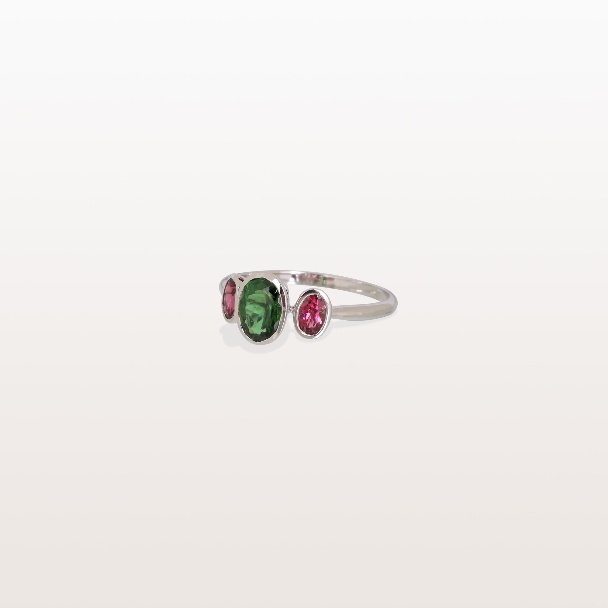 Diopside & Pink Tourmaline 18K White Gold Ring