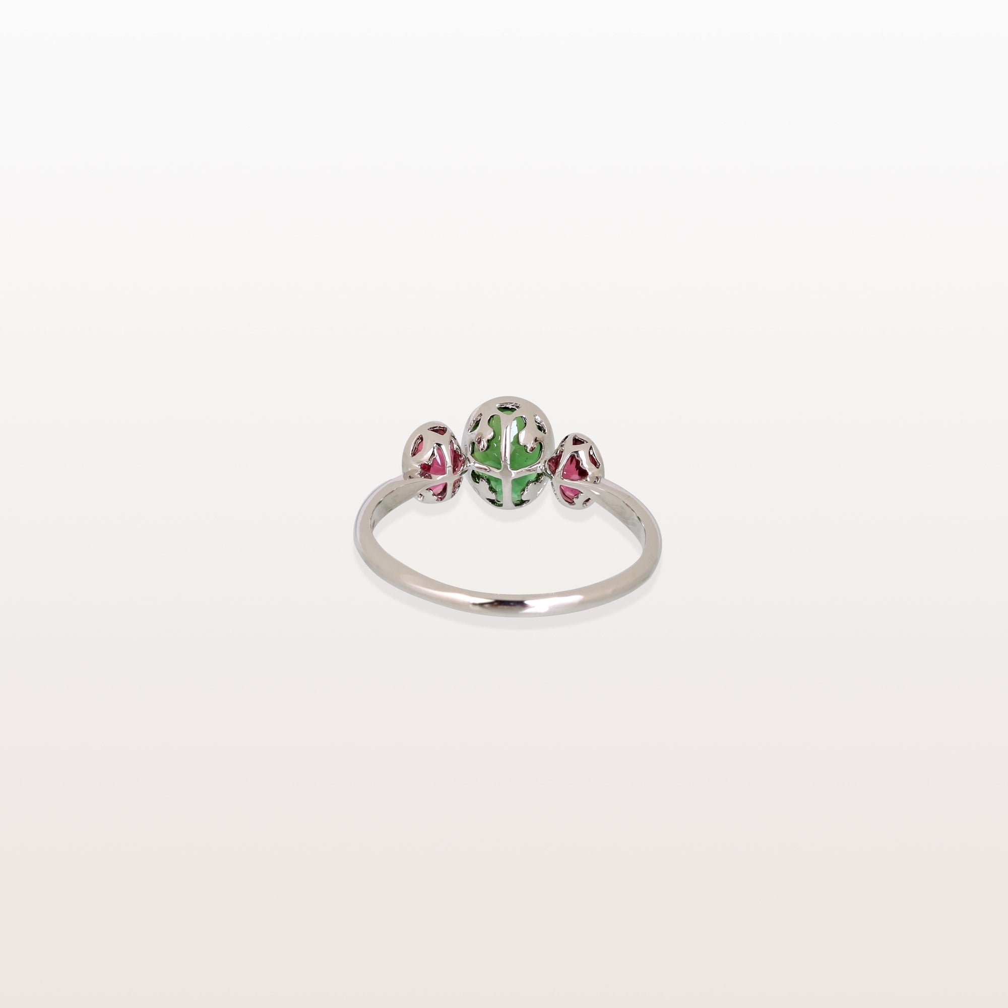 Diopside & Pink Tourmaline 18K White Gold Ring