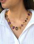 Sheen 18K Gold Plated Silver 925 Citrine , Amethyst & Smokey Quartz Necklace