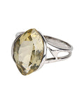 Exquisite Lanceolate Shaped Lemon Quartz Silver 925 Ring