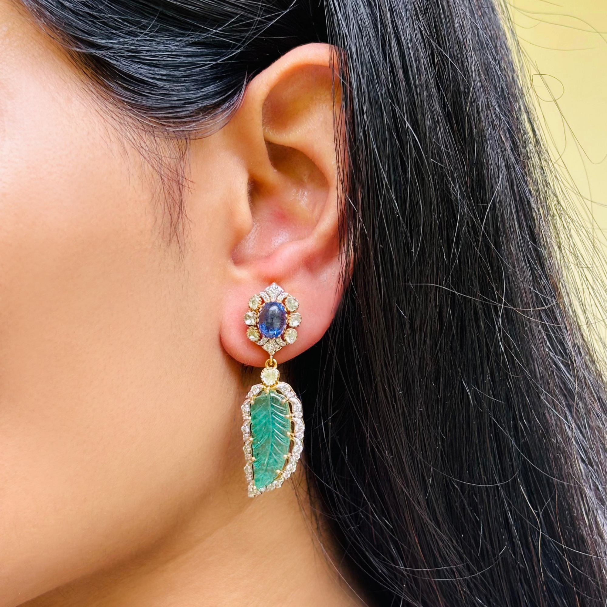 Oto Emerald and Tanzanite Earrings
