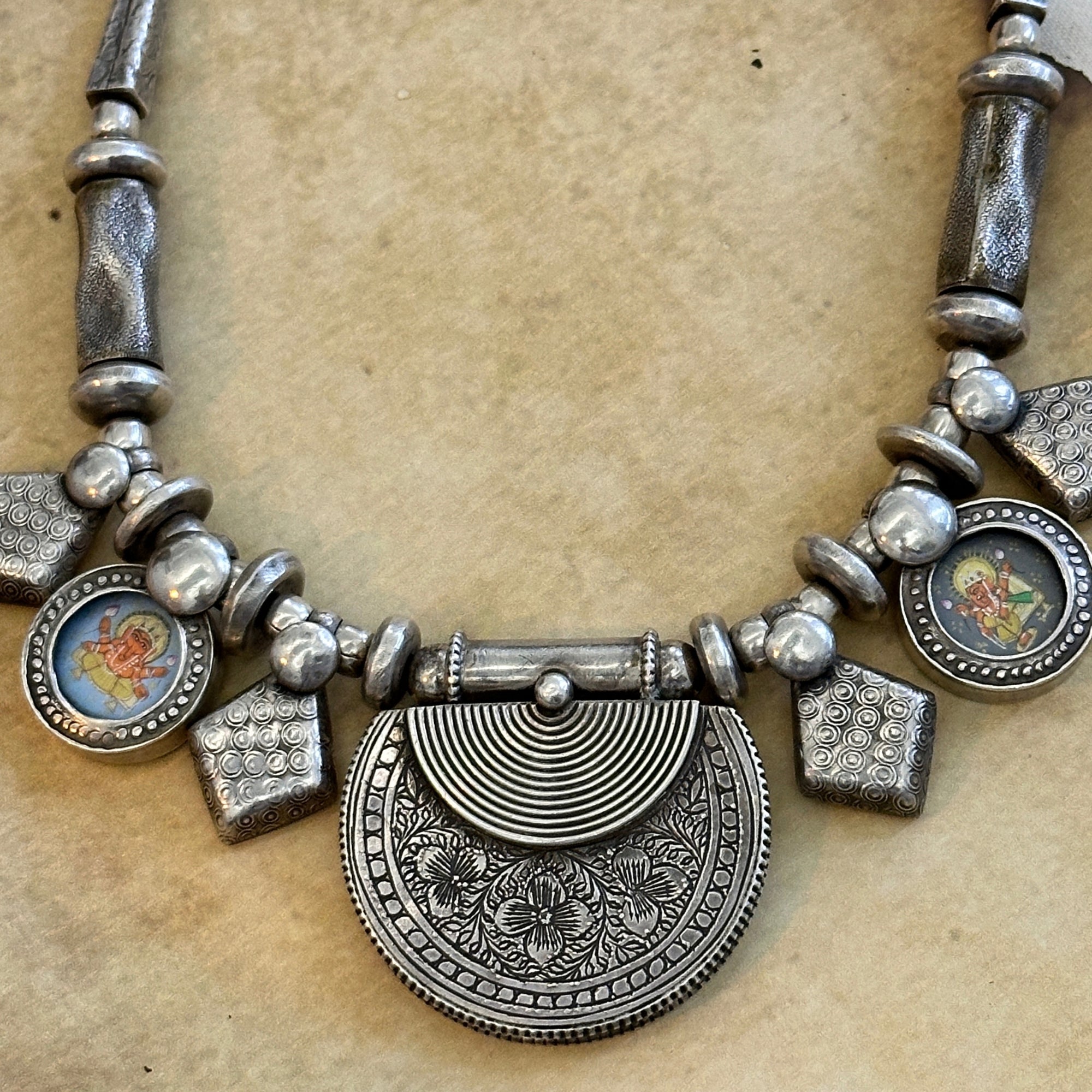Ganesha Handpainted Silver 925 Necklace