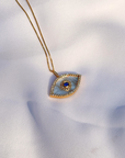 Mother of Pearl 14K Gold Evil Eye Pendant Necklace with Diamonds