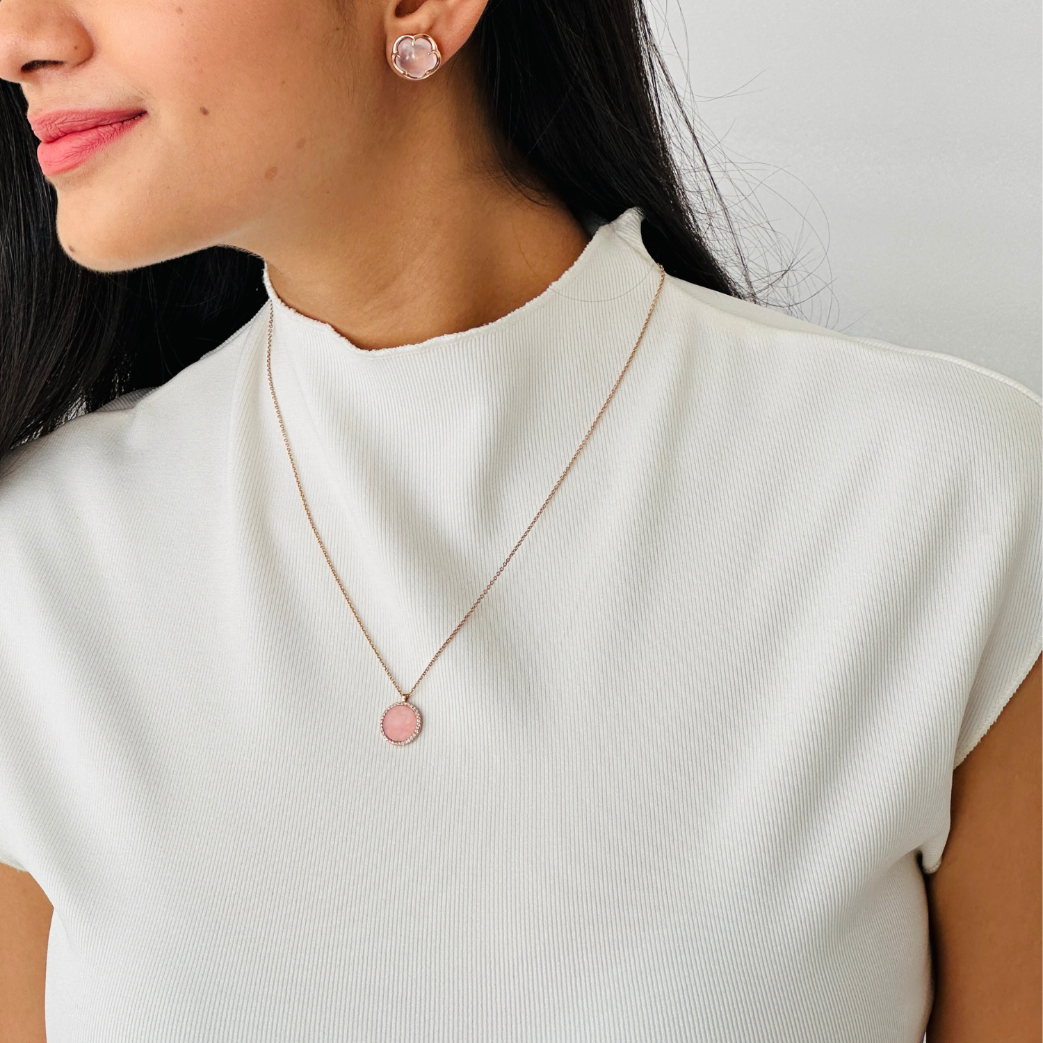 Opal Round 14K Gold Pendant Necklace with Diamonds